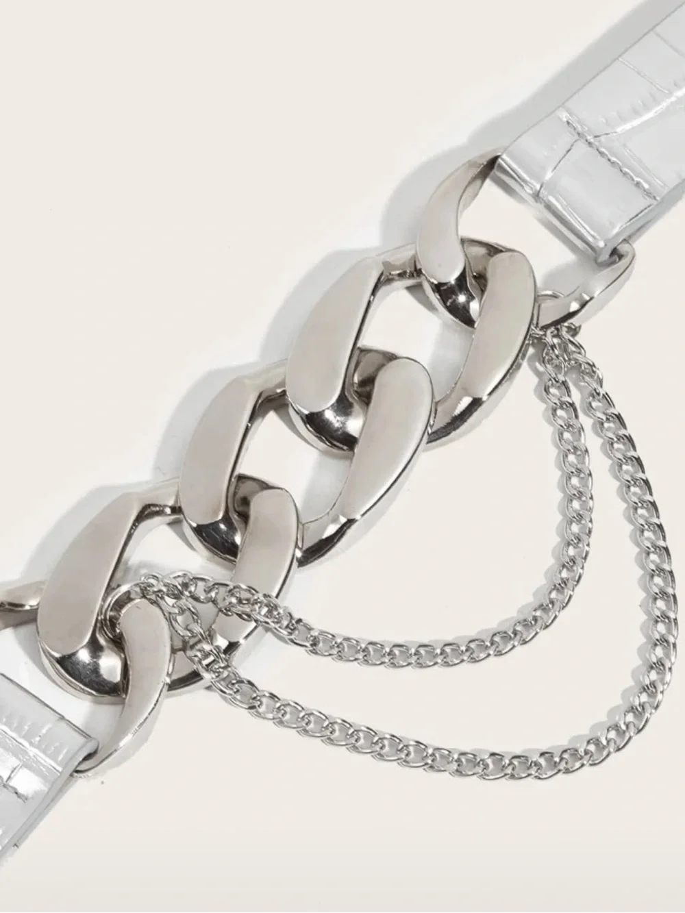 Silver Chunky Chain Waist Belt with Draped Chains R 614